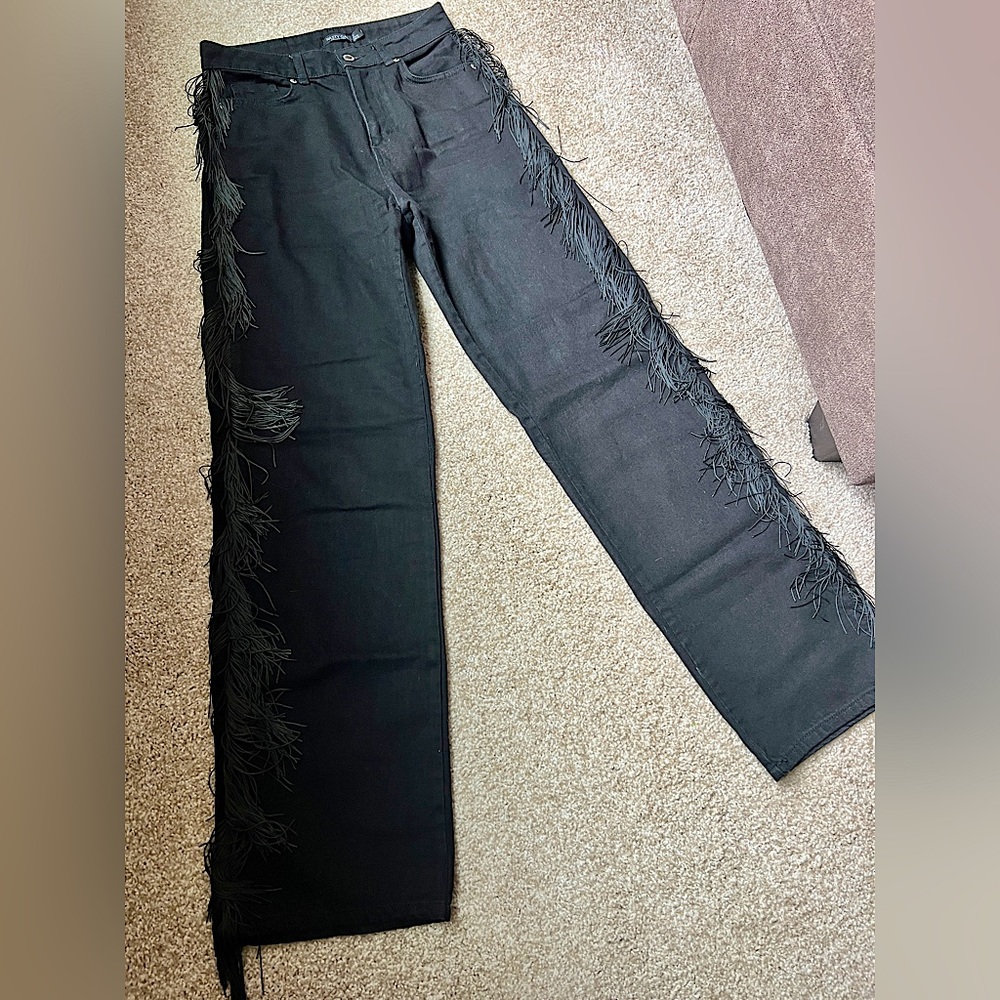 Nasty Gal Black Fringe Jeans | Size 4 | Boot Cut Style